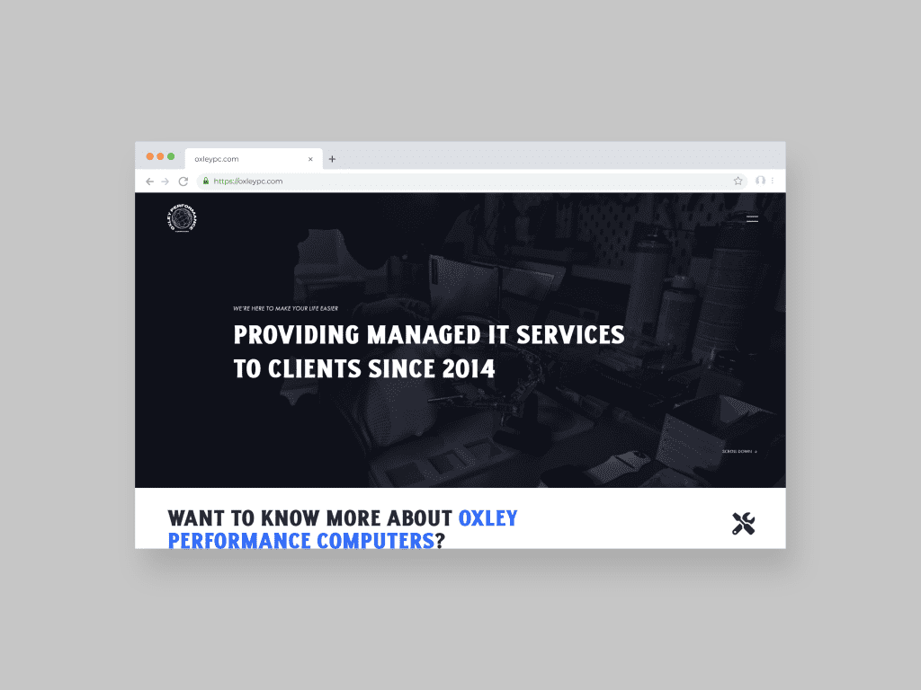 A mockup preview of a client's website (Oxley Performance Computers) that we designed.